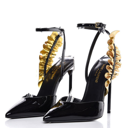 Saint Laurent Patent Snakeskin Edie 110 Pumps 37.5 Black 2 of 9