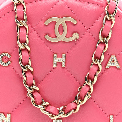 Chanel Lambskin Quilted Studded Round Clutch With Chain Dark Pink 8 of 10