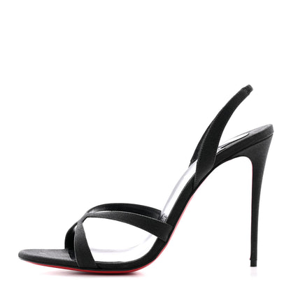 Christian Louboutin Glitter Calfskin Emilie 100 Slingback Sandals 39.5 Black 1 of 18