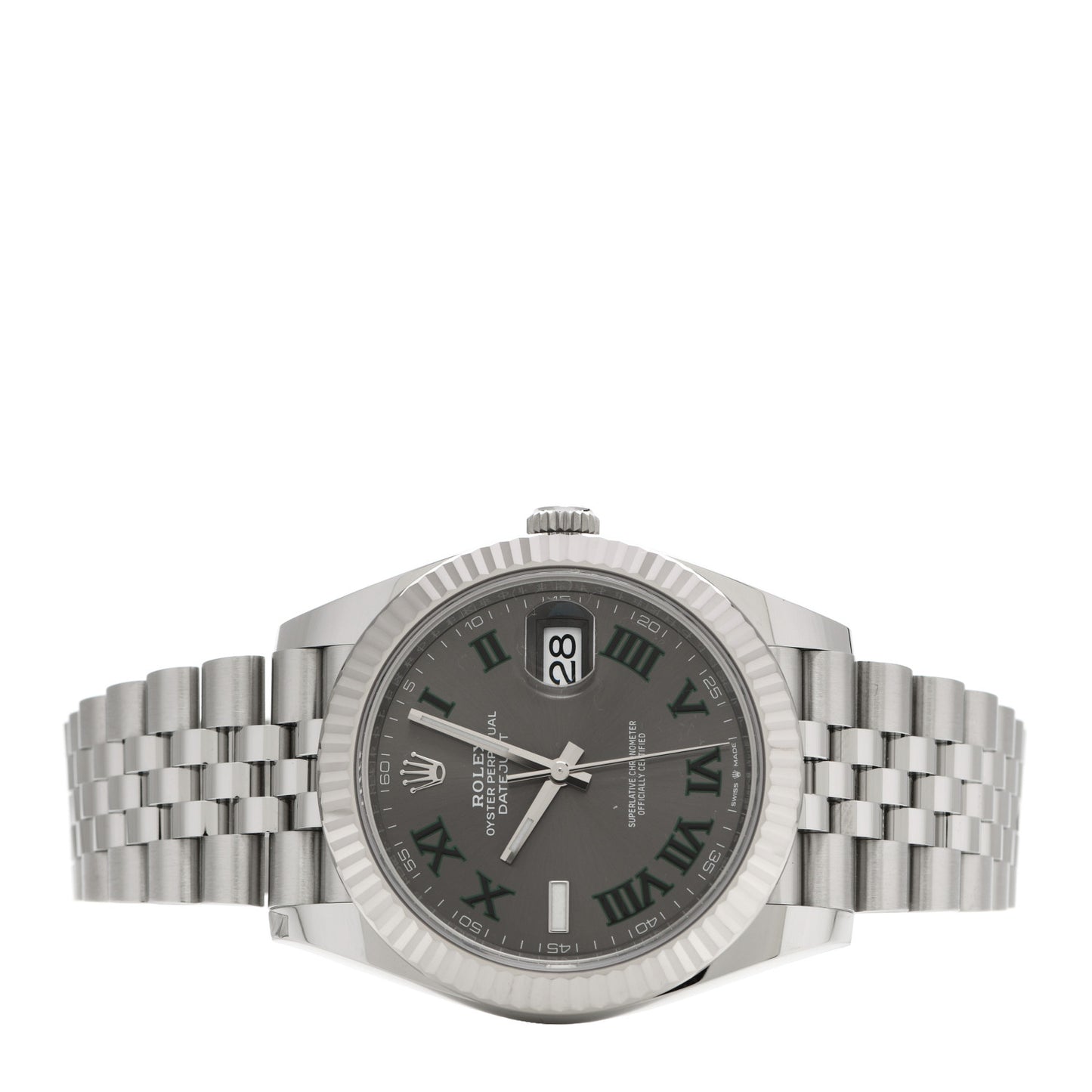 Stainless Steel 18K White Gold 41mm Oyster Perpetual Wimbledon Datejust Watch Slate 126334