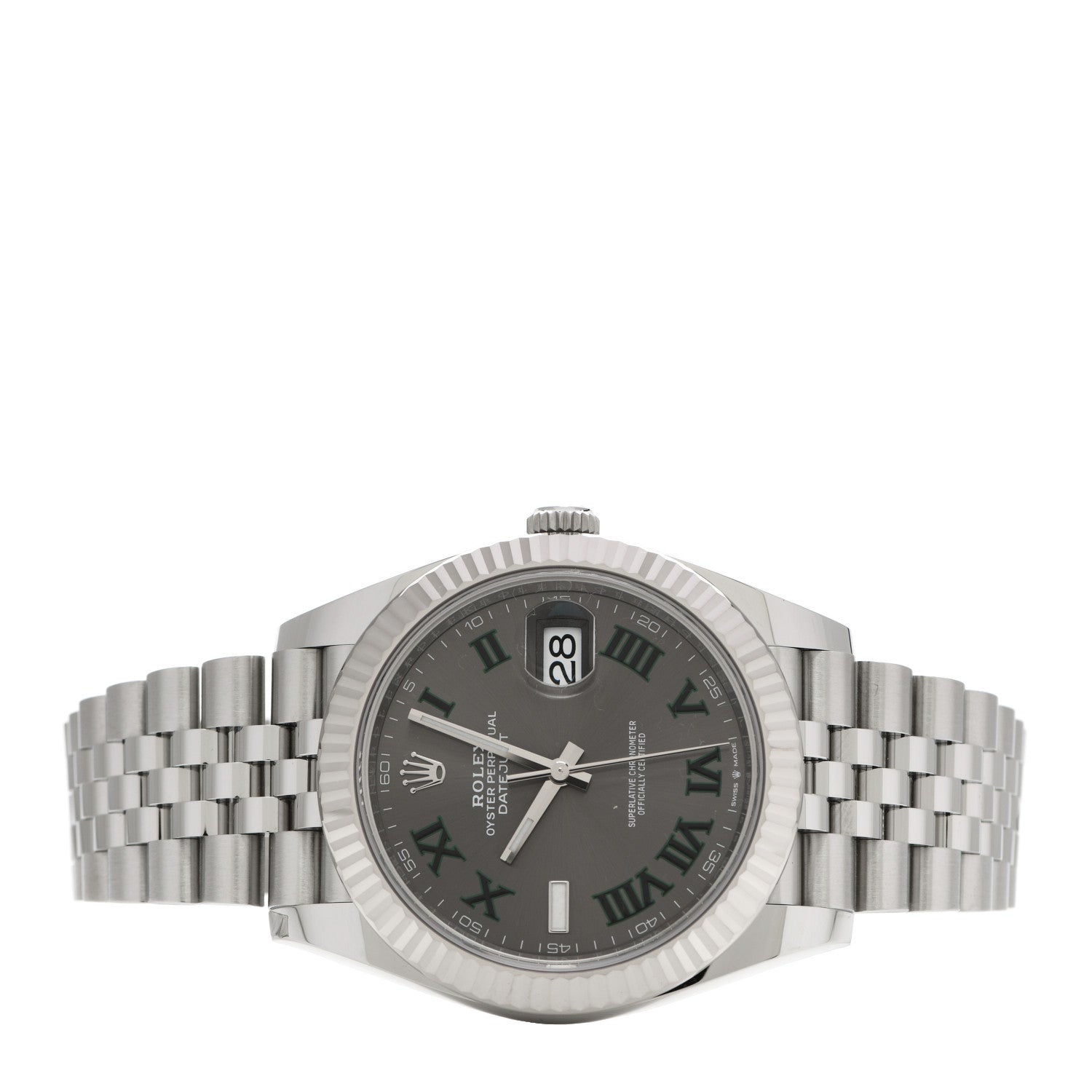 Rolex Stainless Steel 18K White Gold 41mm Oyster Perpetual Wimbledon Datejust Watch Slate 126334 2 of 5