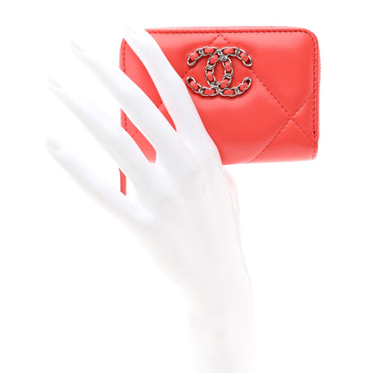 Chanel Lambskin Quilted Chanel 19 Zip Around Coin Purse Wallet Coral 2 of 8