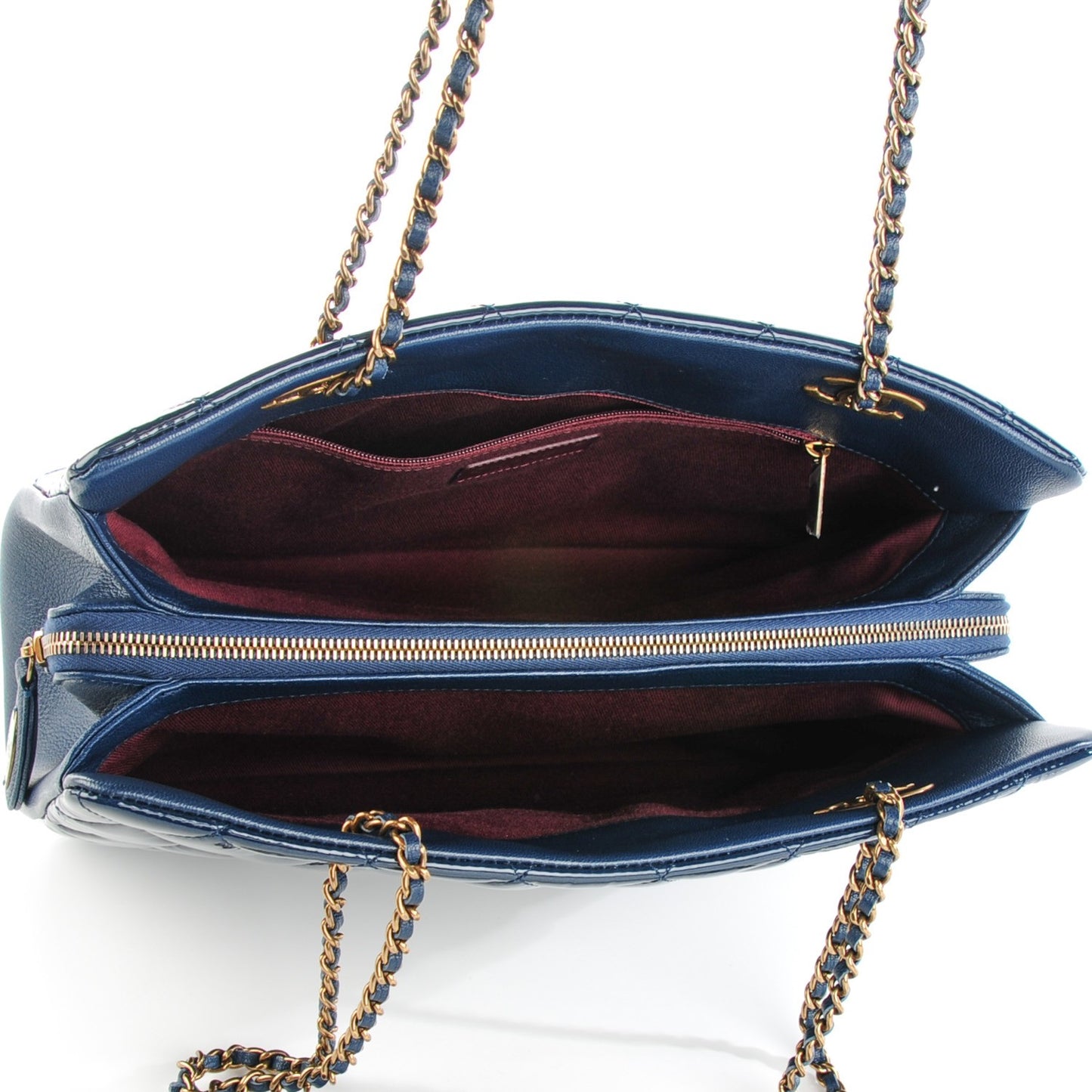 Patent Goatskin Quilted Small CC Eyelet Tote Blue