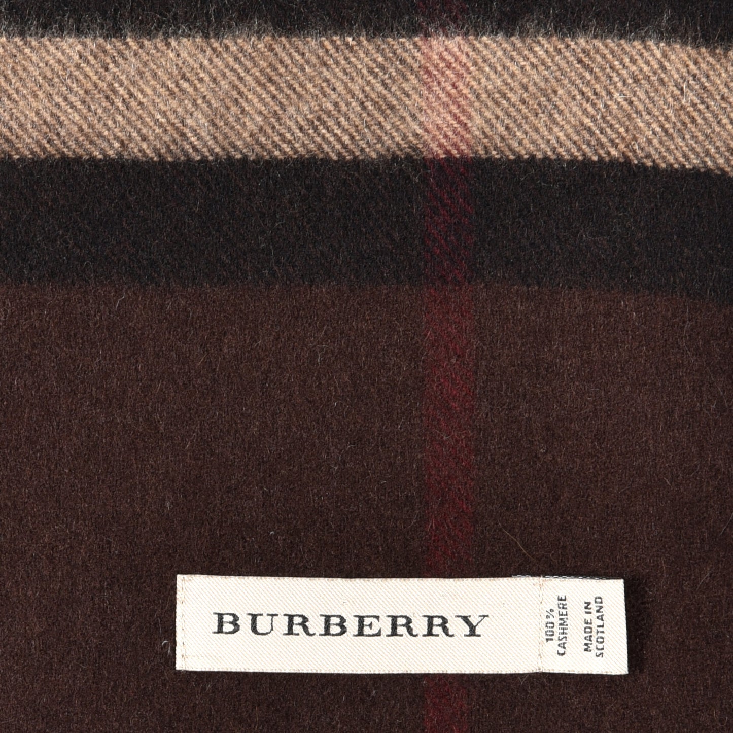 Cashmere Giant Check Fringe Scarf Dark Chestnut Brown