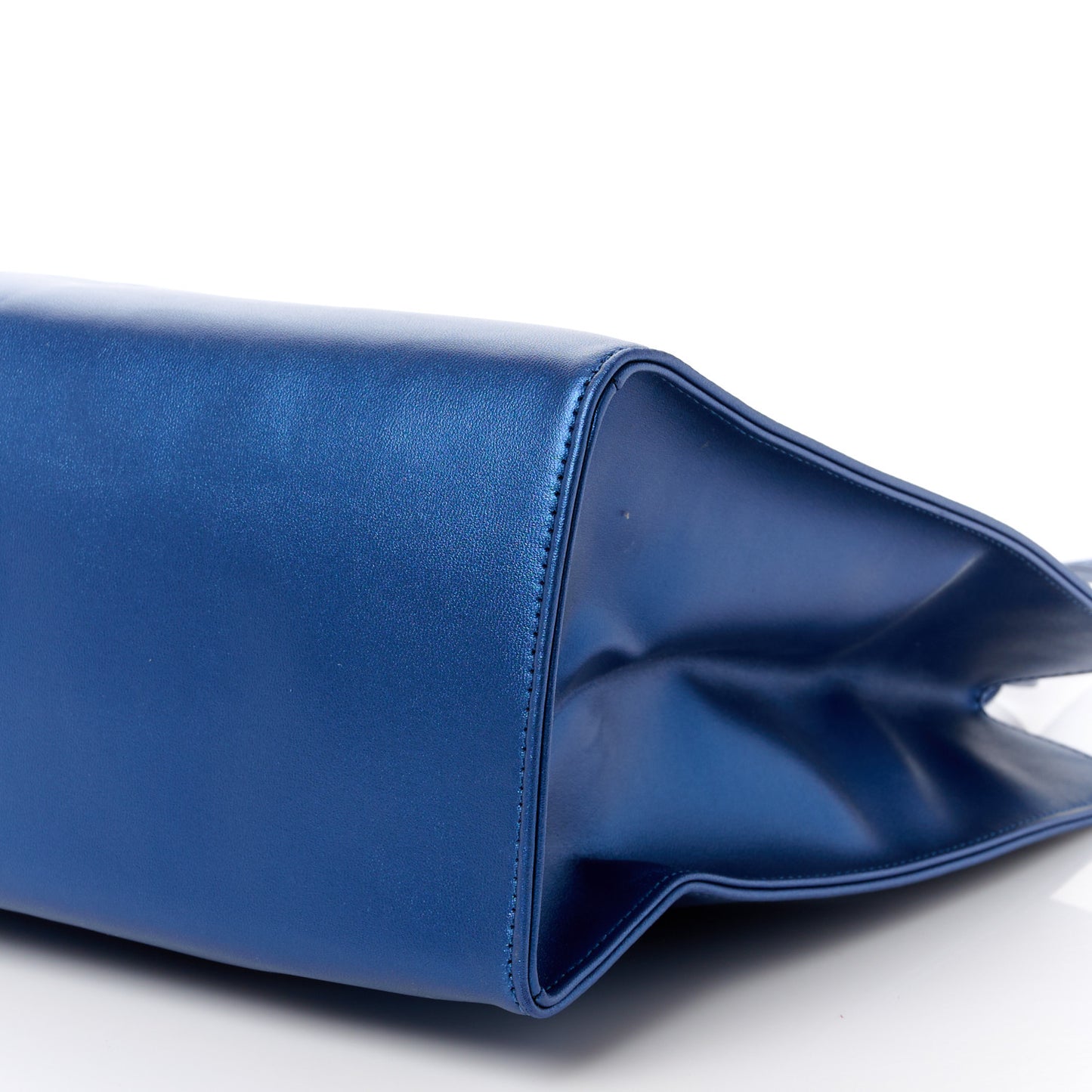 Metallic Vegan Leather Medium Shopping Bag Cobalt
