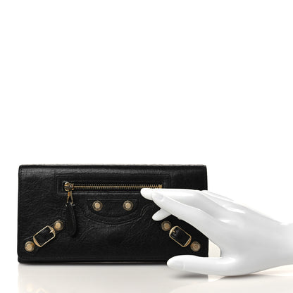 Balenciaga Agneau Giant 12 Gold Hardware Money Wallet Black 2 of 9