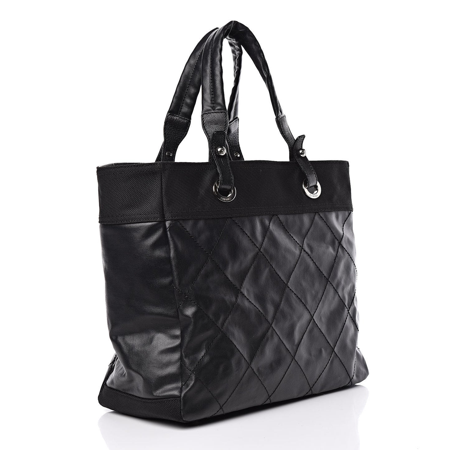 Coated Canvas Large Paris Biarritz Tote Black