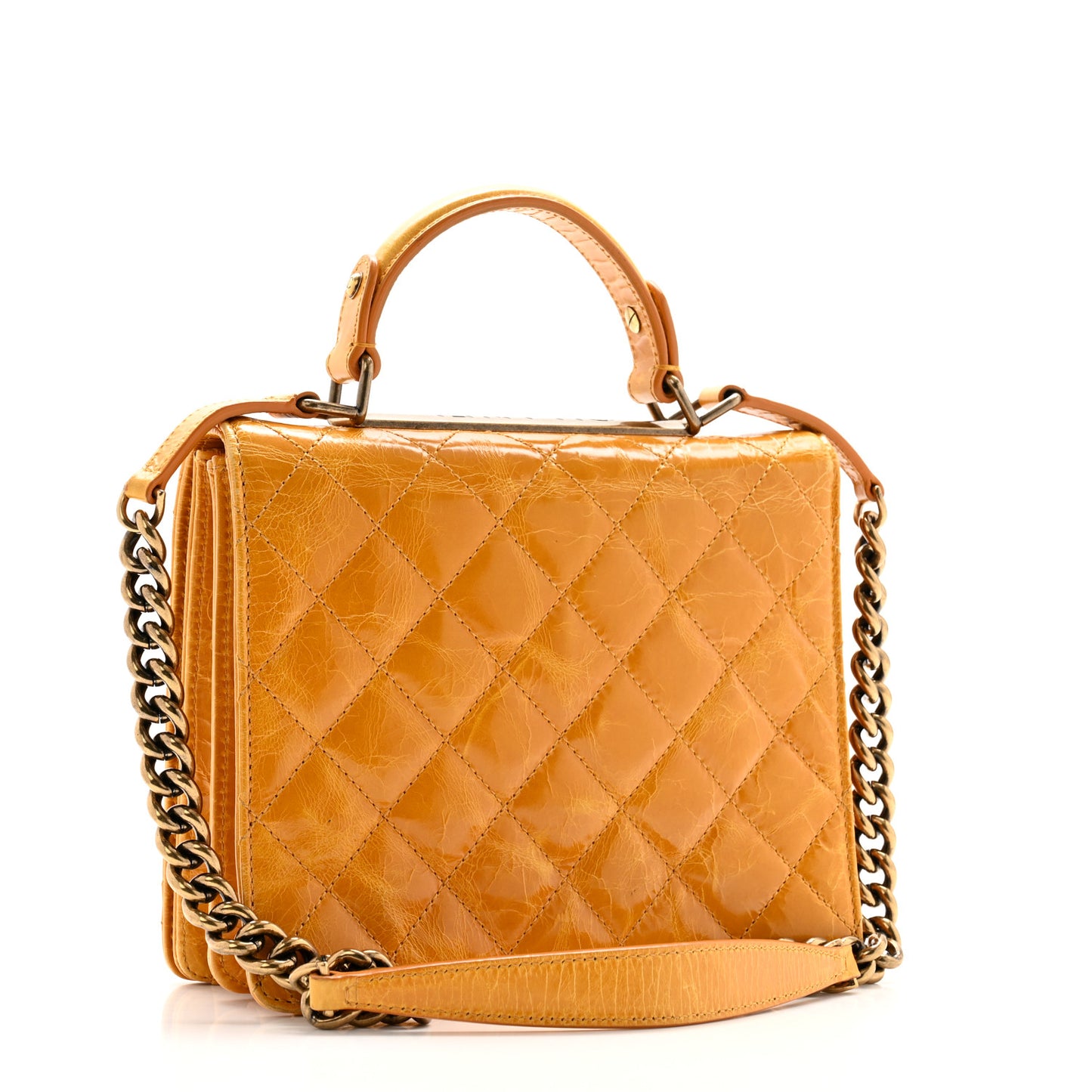 Glazed Calfskin Quilted Rita Top Handle Flap Yellow