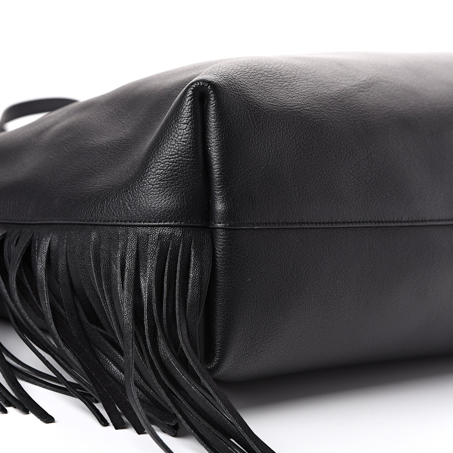 Saint Laurent Calfskin Large Fringe Shopping Tote Black 9 of 13