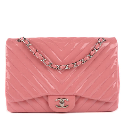 Chanel Patent Chevron Jumbo Single Flap Pink 1 of 9