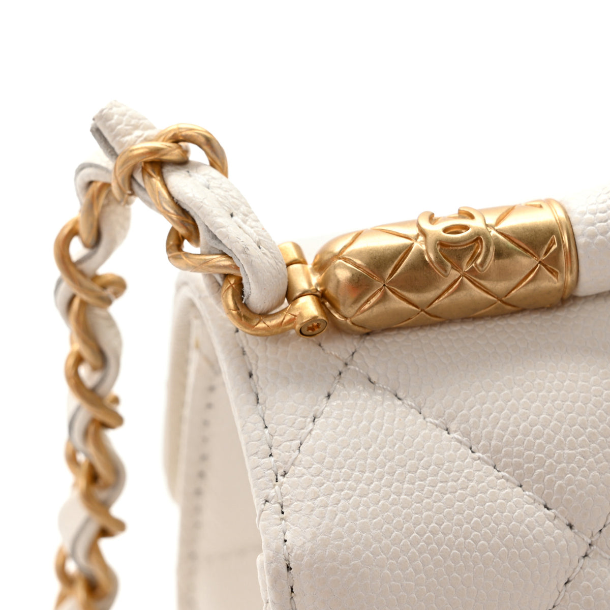 Chanel Shiny Caviar Quilted Small Top Handle Flap White 13 of 14