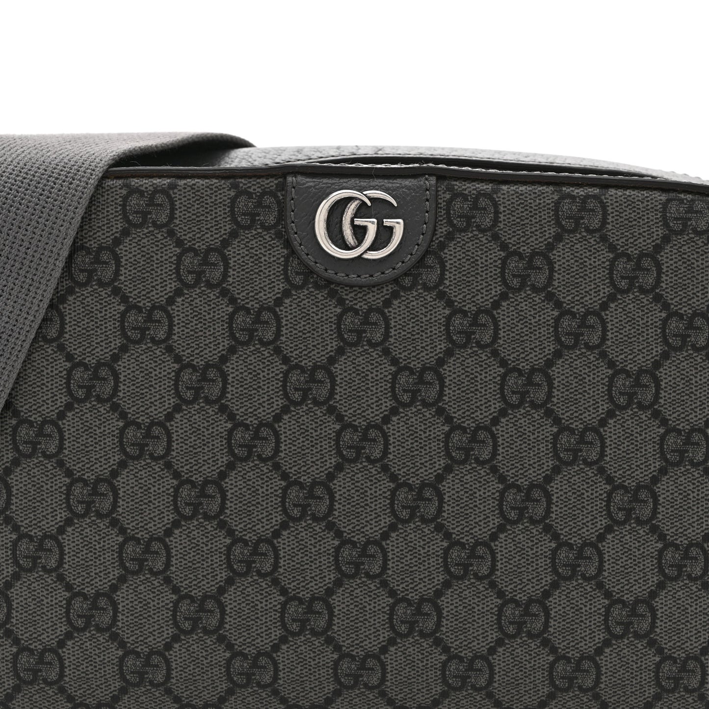 GG Supreme Monogram Textured Dollar Calfskin Ophidia Shoulder Bag Grey Black Graphite Grey