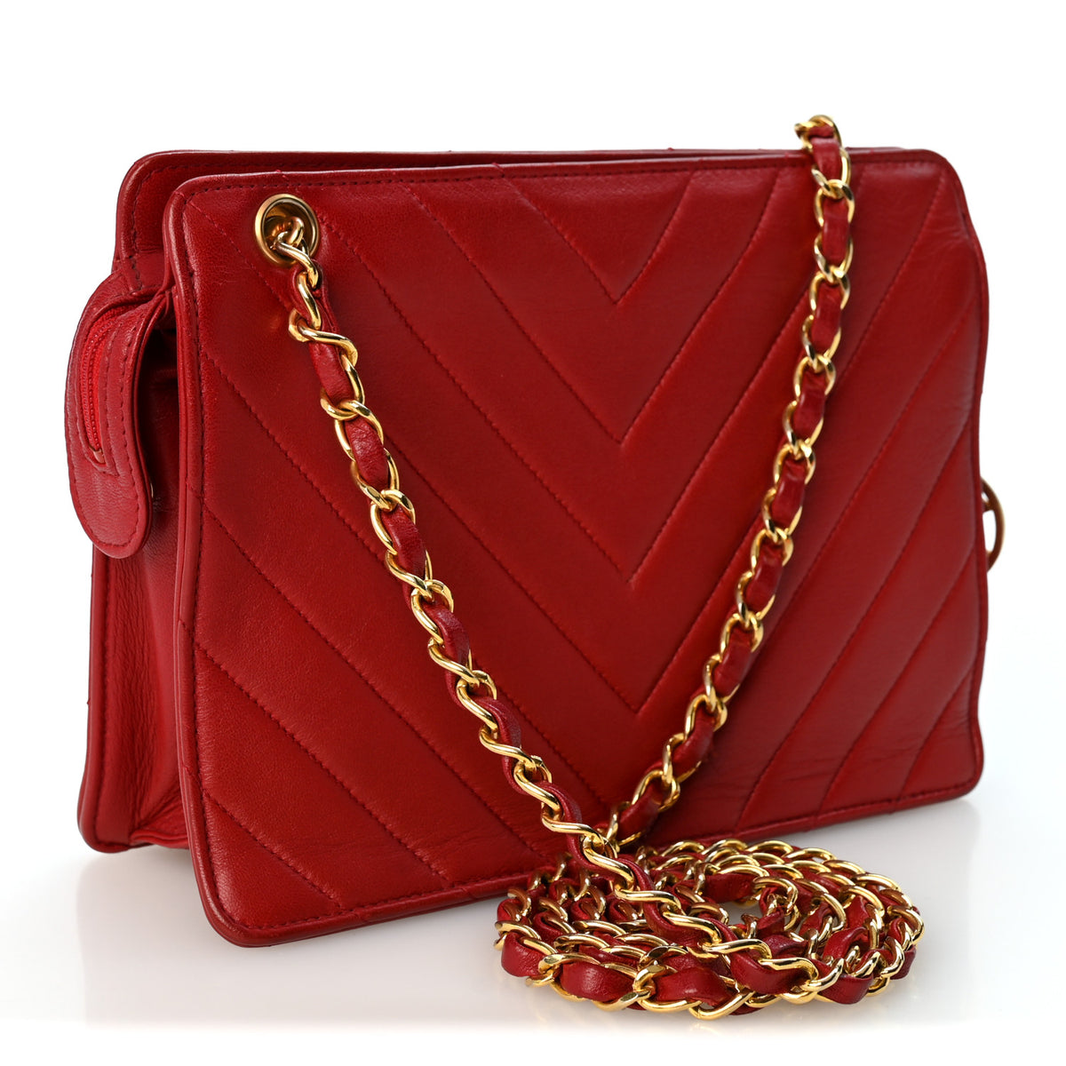 Lambskin Chevron Small Shoulder Bag Red