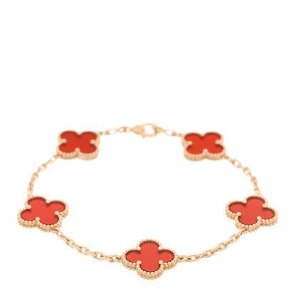 Van Cleef & Arpels 18K Yellow Gold Carnelian 5 Motifs Vintage Alhambra Bracelet 1 of 5