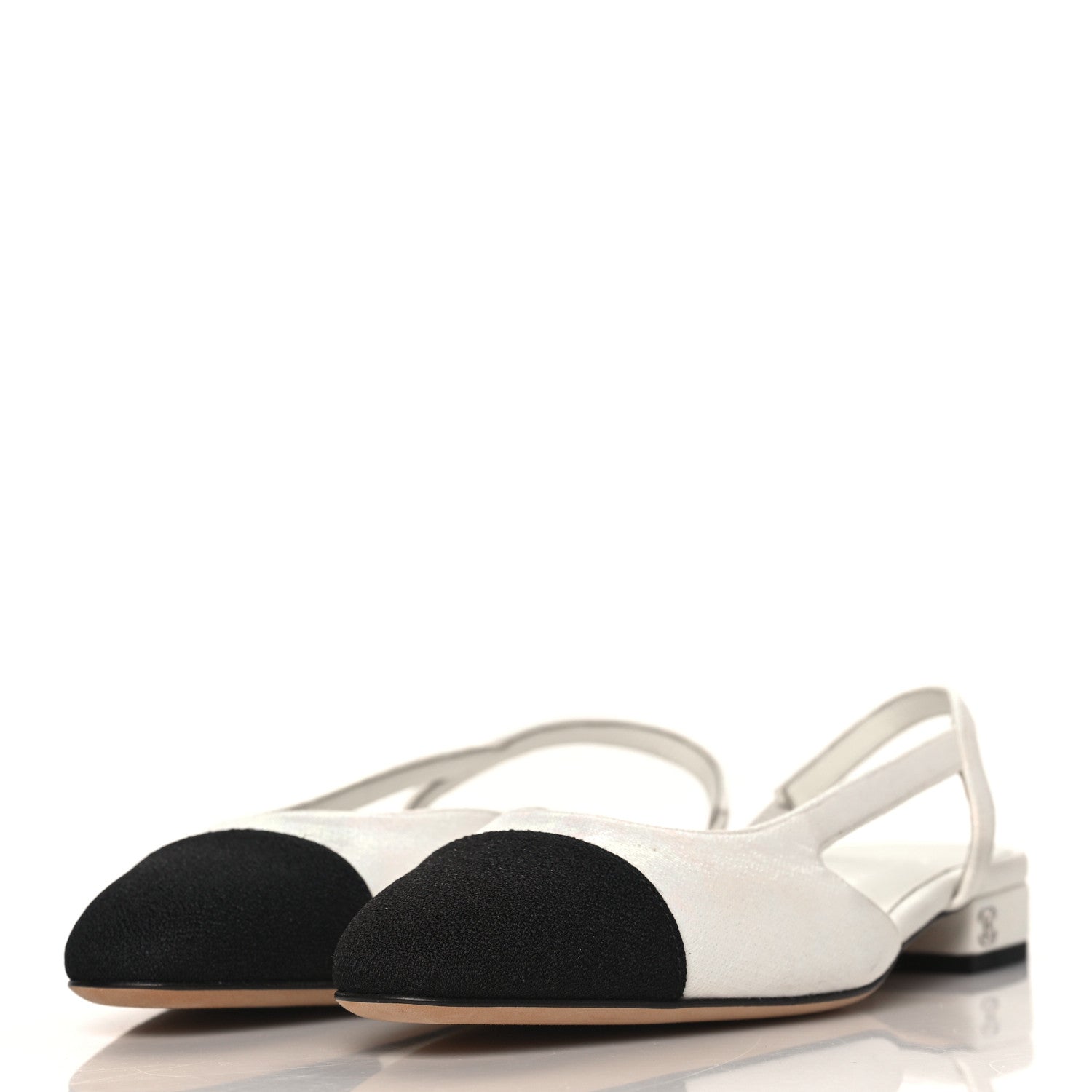 Chanel Iridescent Tweed Cap Toe CC Slingback Flats 36 White Black 3 of 9