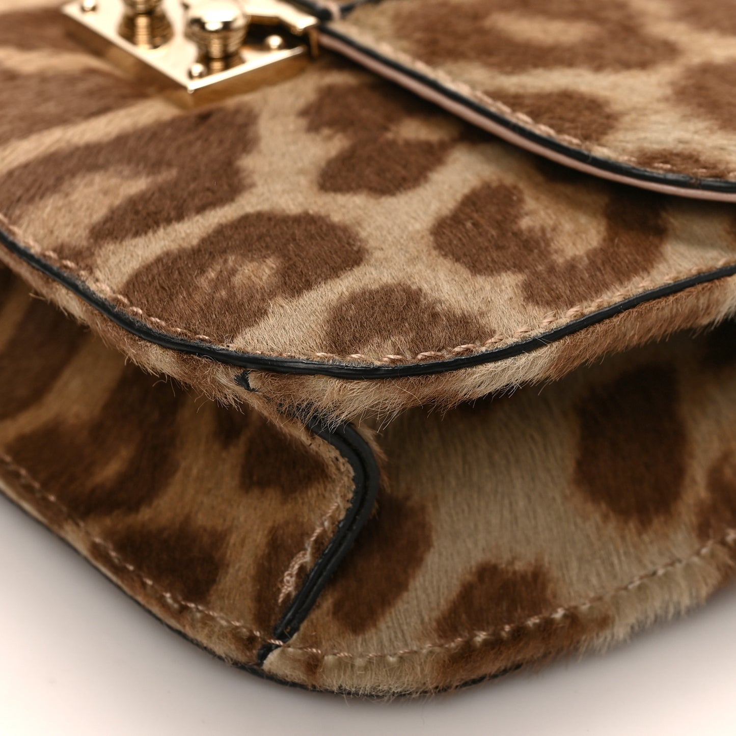 Calf Hair Leopard Print Small Glam Lock Rockstud Flap Blush