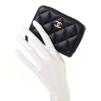 Chanel Caviar Quilted Zip Coin Purse Wallet Dark Blue 2 of 7