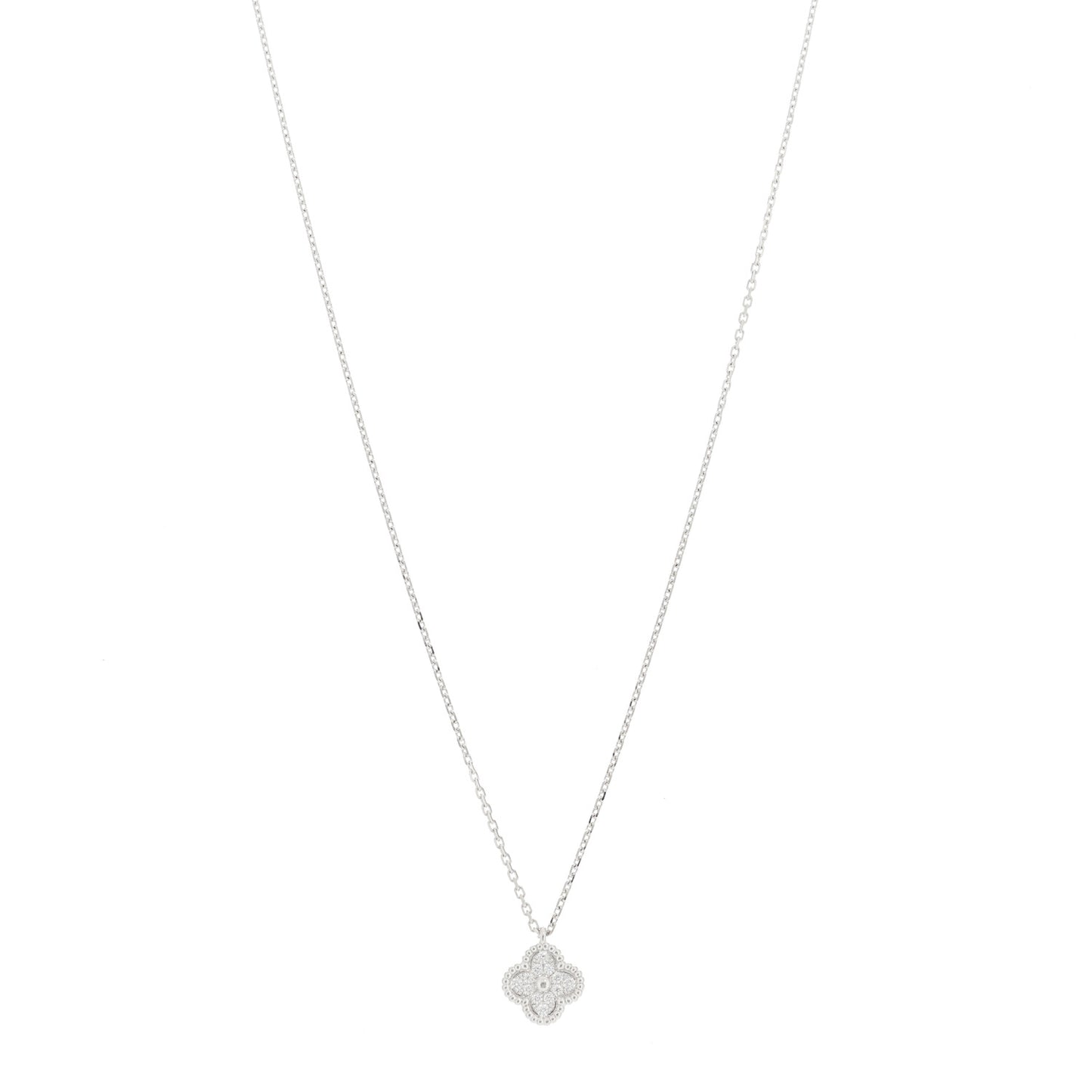 18K White Gold Diamond Sweet Alhambra Pendant Necklace