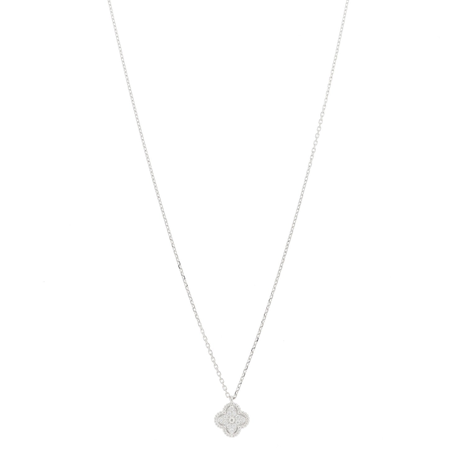 Van Cleef & Arpels 18K White Gold Diamond Sweet Alhambra Pendant Necklace 1 of 4