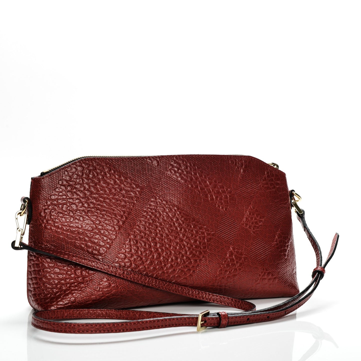 Signature Grain Calfskin Check Embossed Small Chichester Crossbody Clutch Bag Red