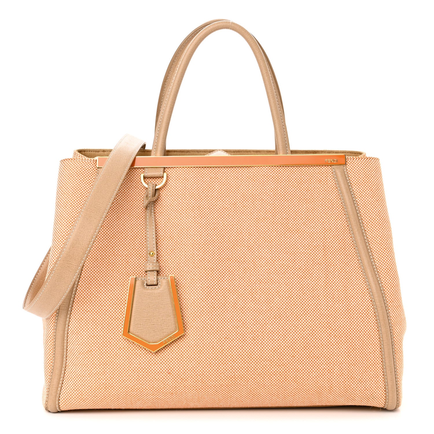 Fendi Canvas Vitello Regular 2Jours Tote Beige 1 of 12