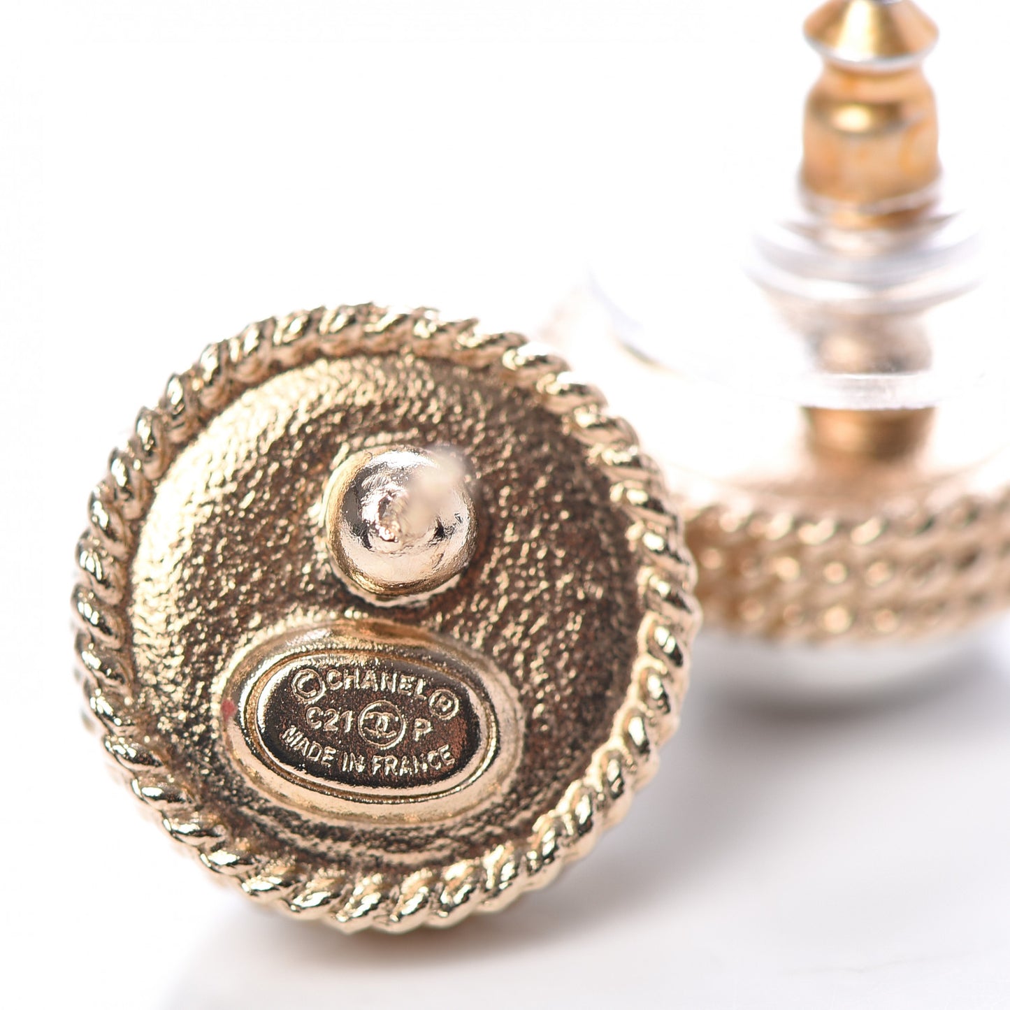 Pearl Crystal CC Round Earrings Gold