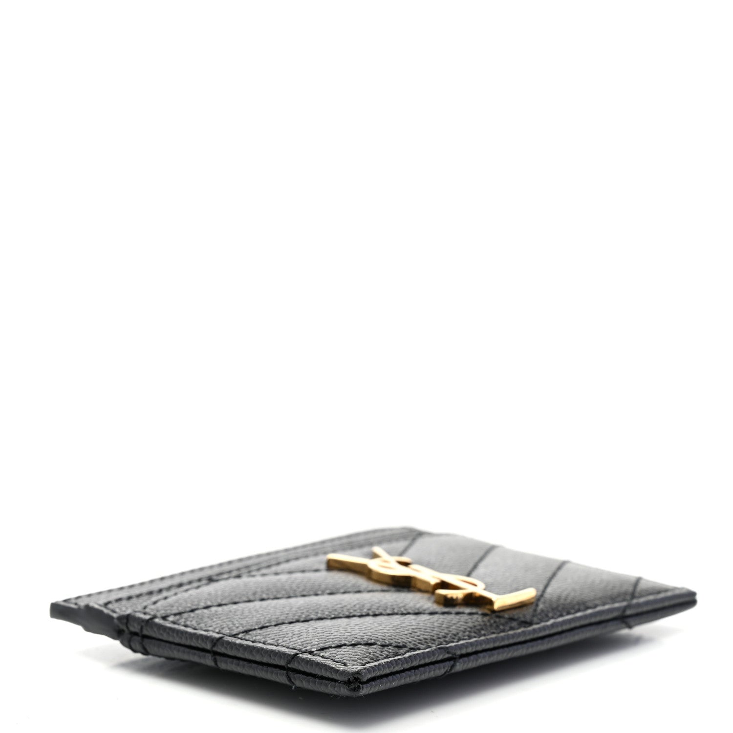 Saint Laurent Grain De Poudre Matelasse Chevron Monogram Credit Card Case Black 4 of 8