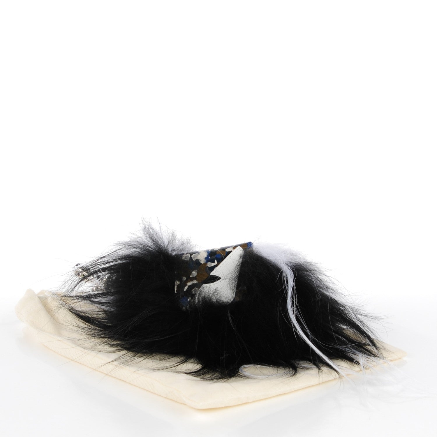 Fendi Vitello Elite Fox Goat Fur Granite Monster Bag Bug Cube Charm Military Denim Multicolor 7 of 12