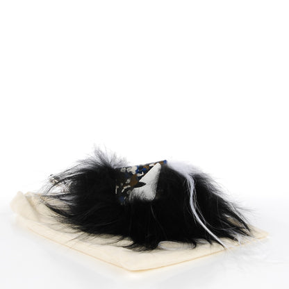 Fendi Vitello Elite Fox Goat Fur Granite Monster Bag Bug Cube Charm Military Denim Multicolor 7 of 12