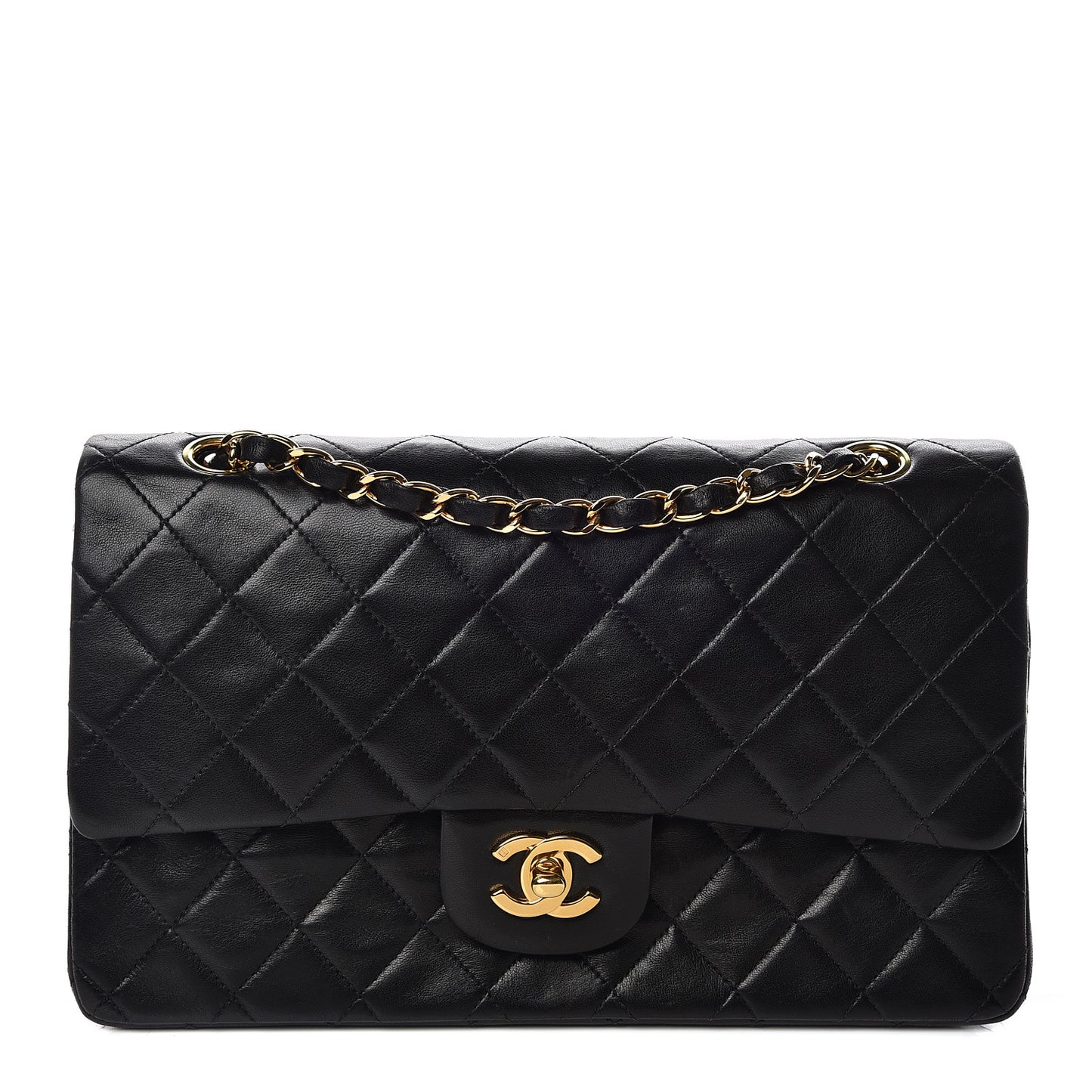 Lambskin Quilted Medium Double Flap Black