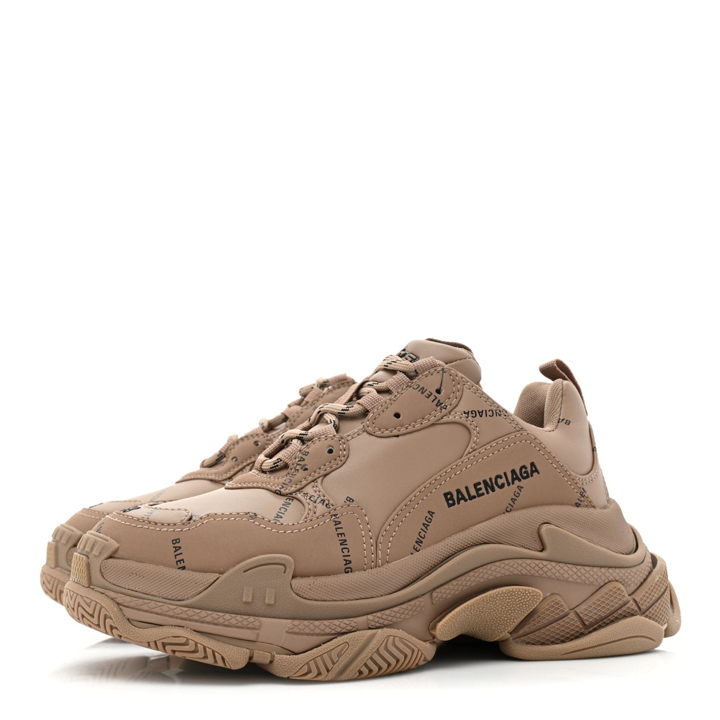 Technical Fabric Allover Logo Womens Triple S Sneakers 38 Dark Beige