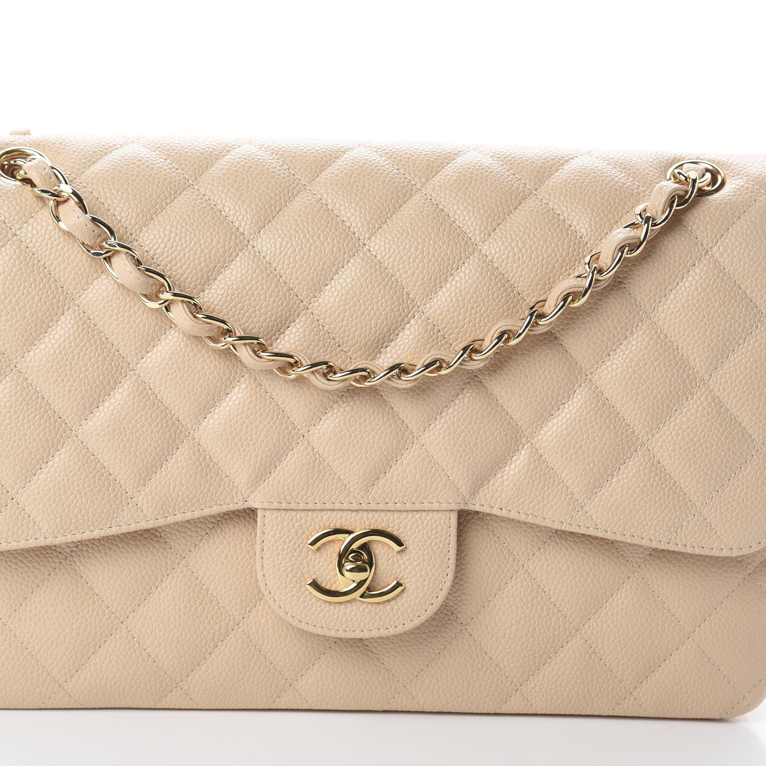 Chanel Caviar Quilted Jumbo Double Flap Light Beige 7 of 9