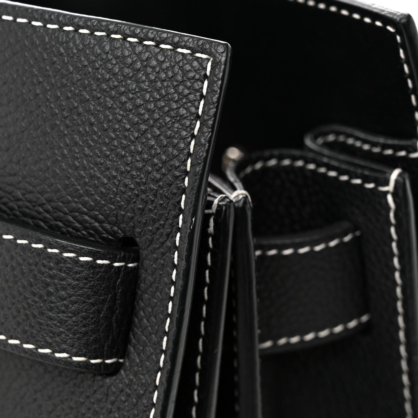 Grained Calfskin Topstitch Small Sac De Jour Black Porcelain