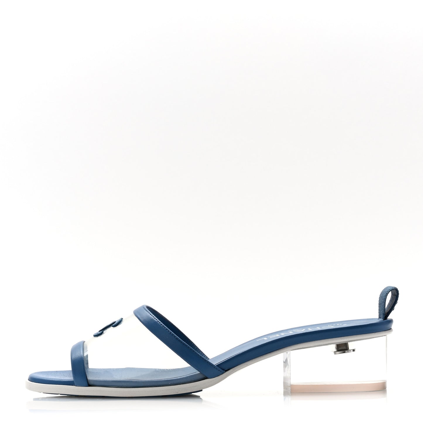 Lambskin PVC Logo Mule 41 Transparent Blue