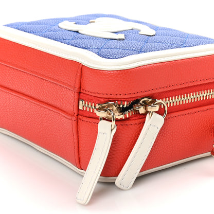 Chanel Caviar Quilted Small CC Filigree Vanity Case Blue White Red 9 of 10