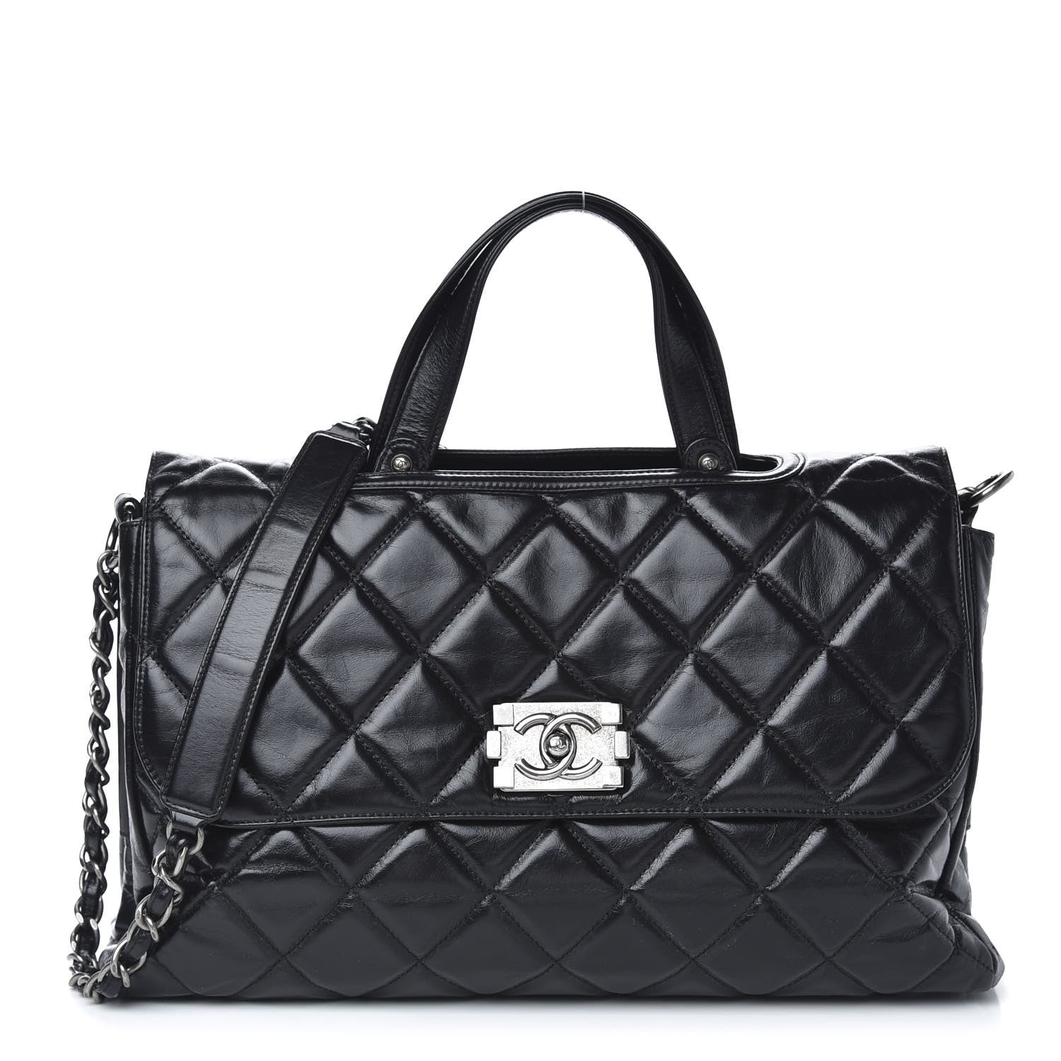 Chanel Glazed Calfskin Boy Satchel Flap Black 1 of 13