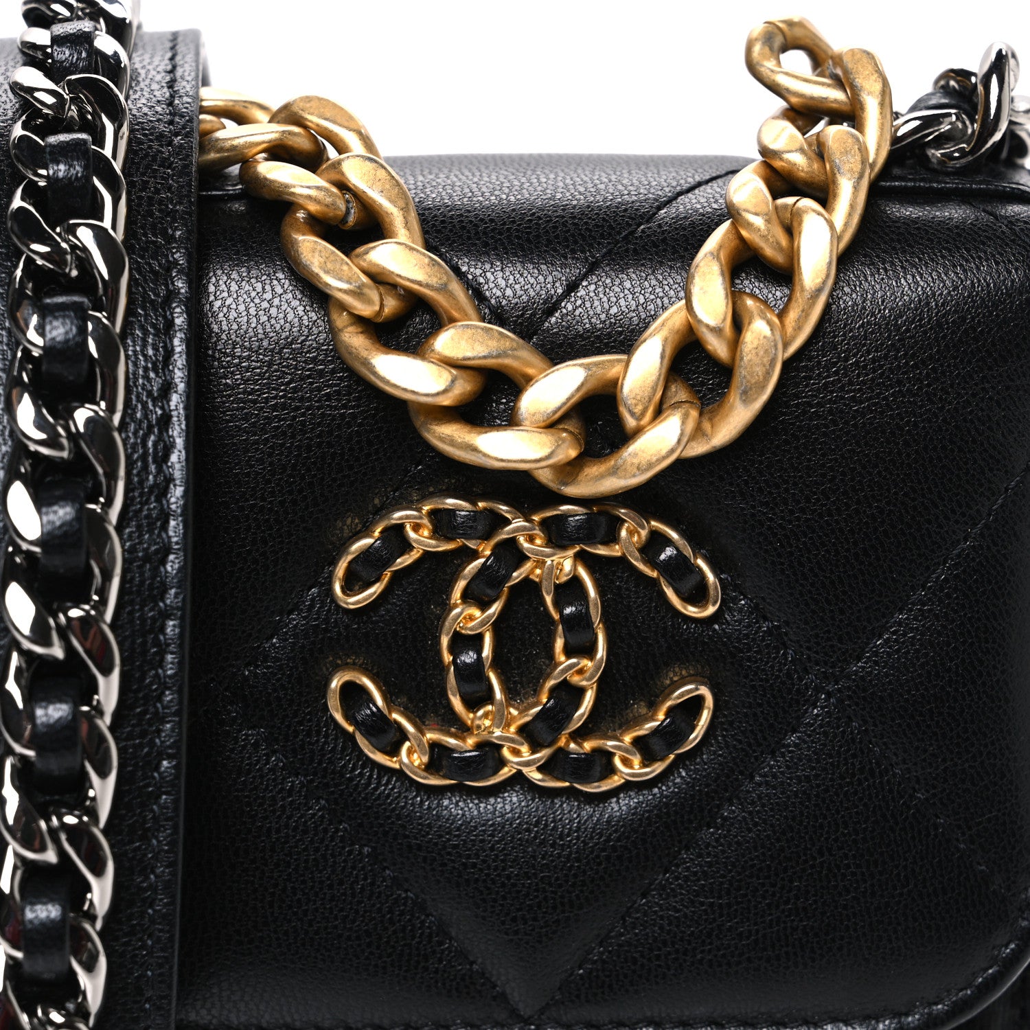 Chanel Lambskin Quilted Chanel 19 Phone Holder With Chain Black 9 of 11
