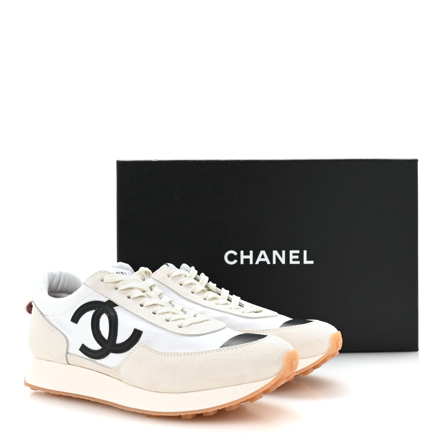 Chanel Fabric Calfskin Suede CC Sneakers 39 Ivory Black 9 of 9
