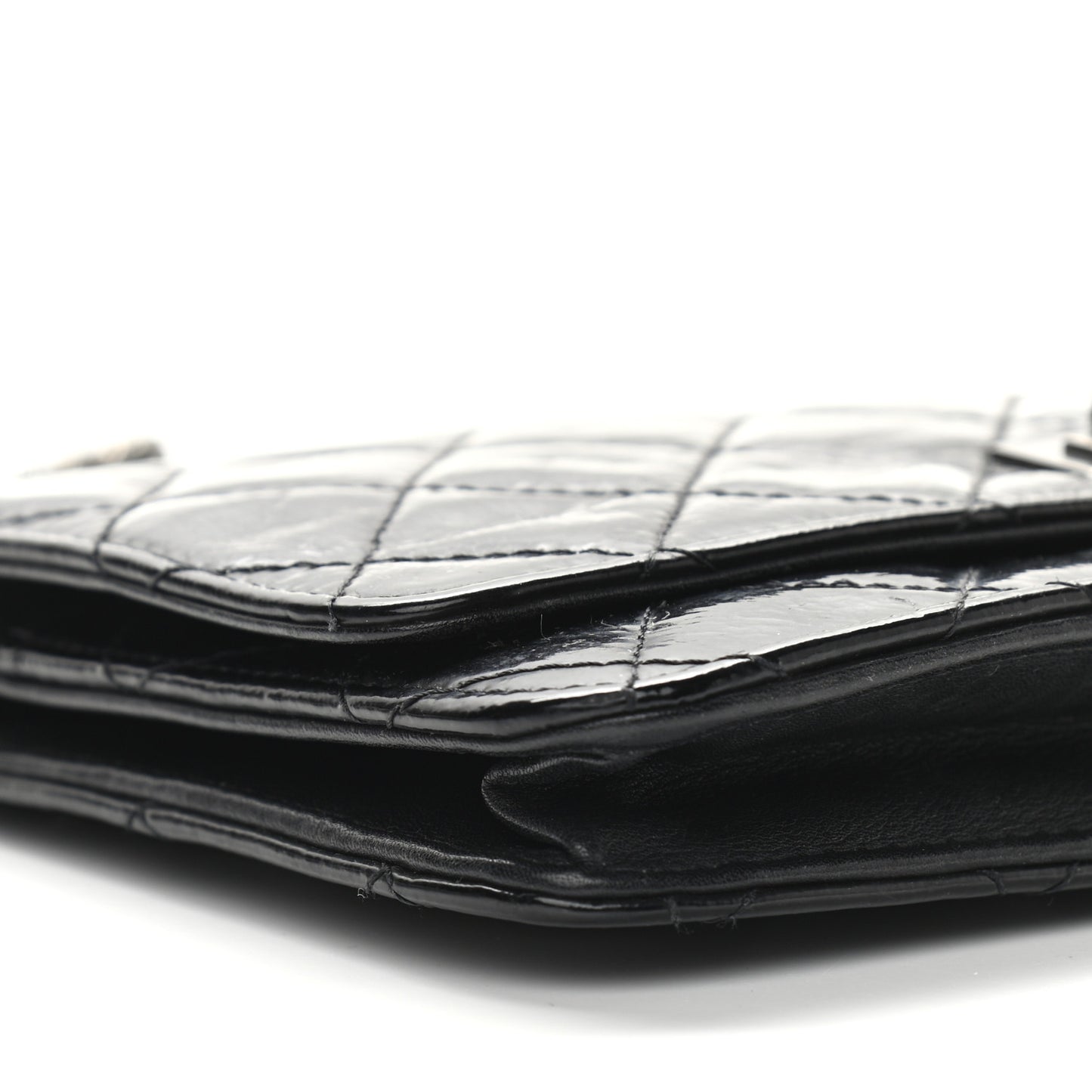Distressed Patent Calfskin Quilted Reissue Wallet On Chain WOC Black