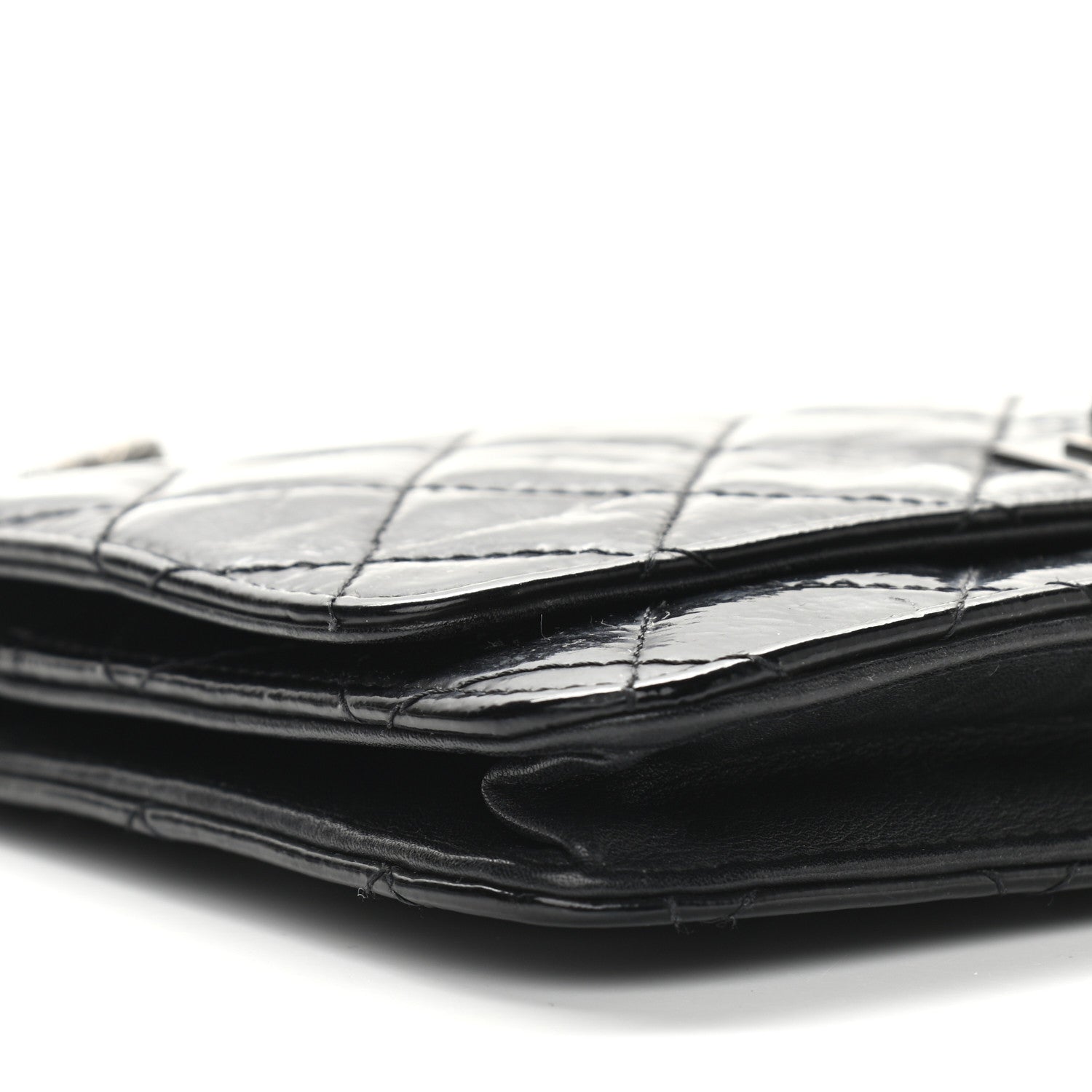 Chanel Distressed Patent Calfskin Quilted Reissue Wallet On Chain WOC Black 10 of 14