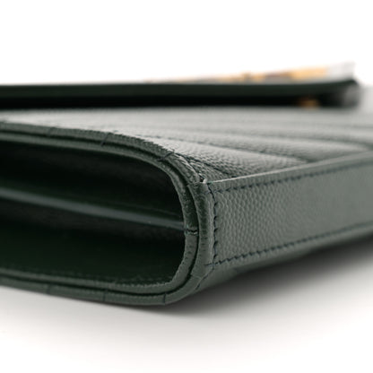 Saint Laurent Grain De Poudre Matelasse Chevron Monogram Chain Wallet Vert Fonce 9 of 12