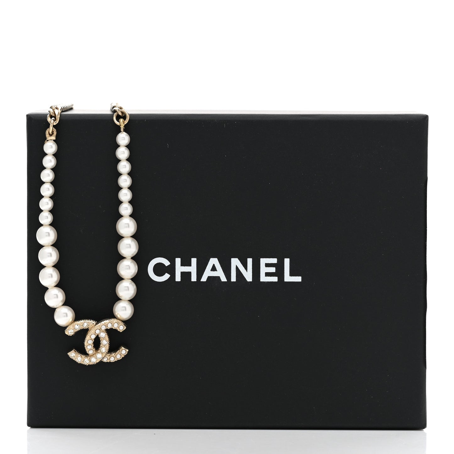 Pearl Crystal Chain CC Necklace Gold
