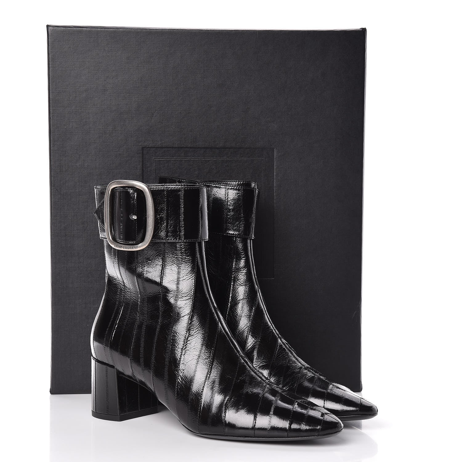 Saint Laurent Shiny Eel Joplin Buckle Booties 38.5 Black 8 of 8