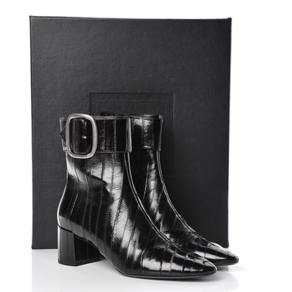Saint Laurent Shiny Eel Joplin Buckle Booties 38.5 Black 8 of 8