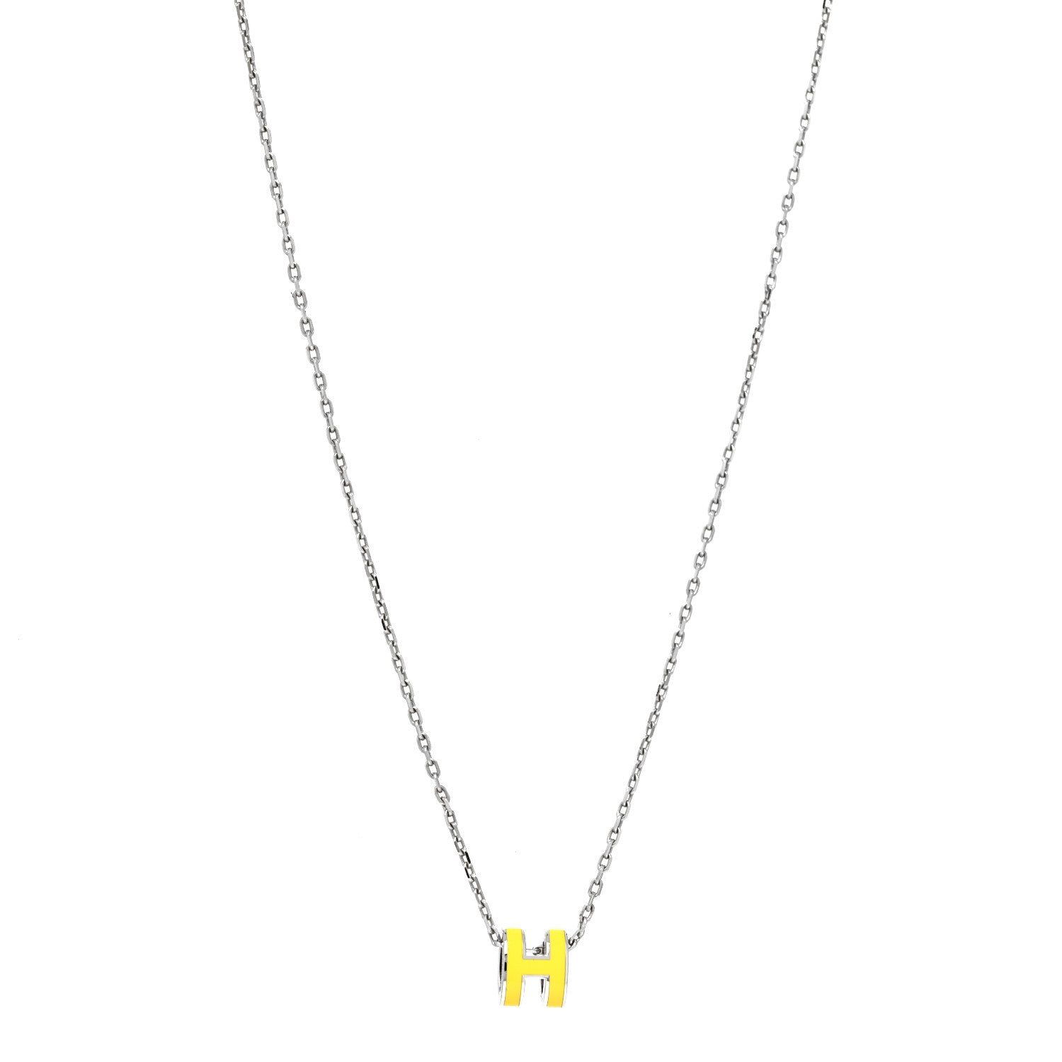 Hermes Lacquered Palladium Mini Pop H Pendant Necklace New Lime 2 of 5