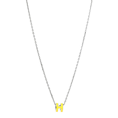 Hermes Lacquered Palladium Mini Pop H Pendant Necklace New Lime 2 of 5