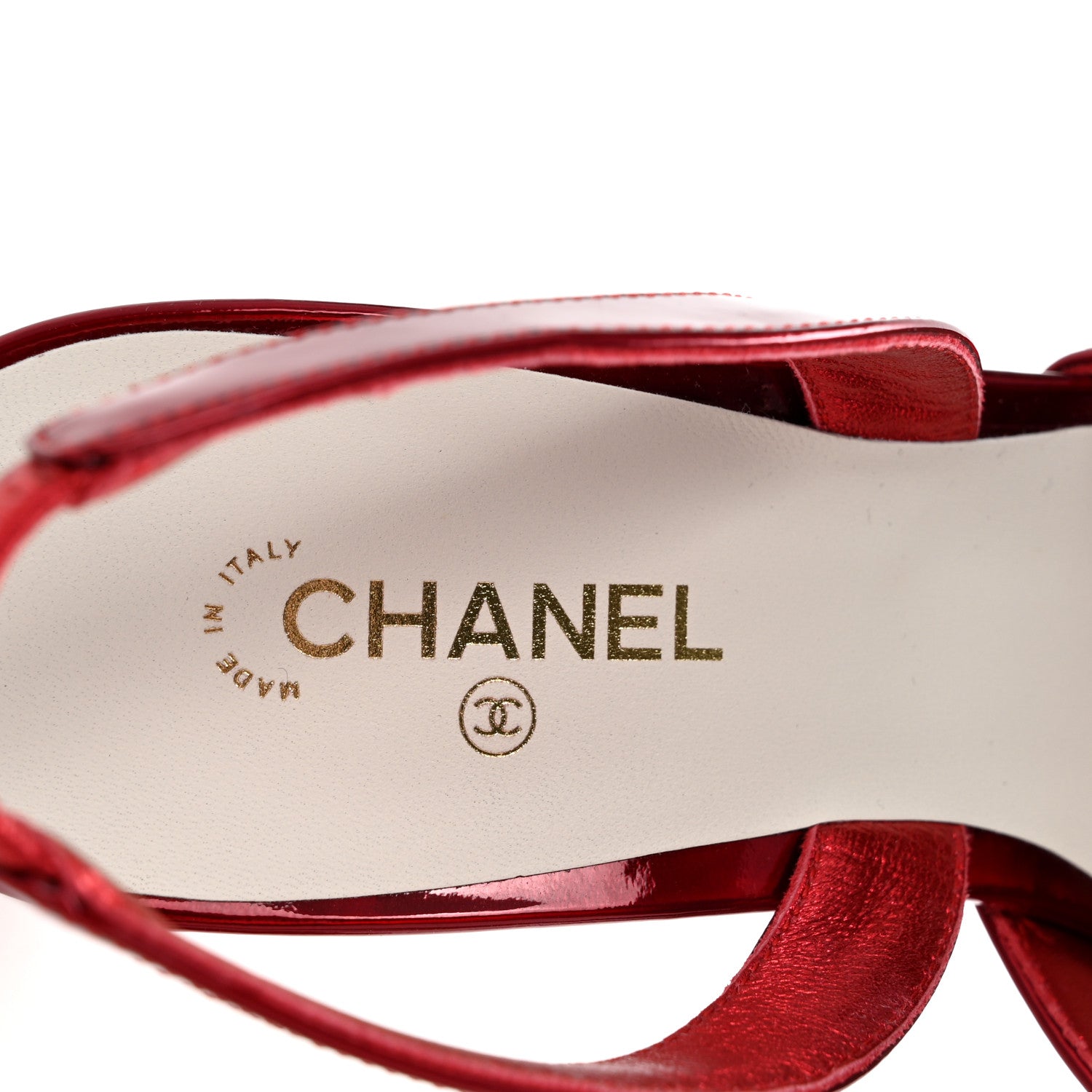 Chanel Lambskin Laminated Calfskin Cap Toe CC Slingback Pumps 37.5 Red Ivory 8 of 10