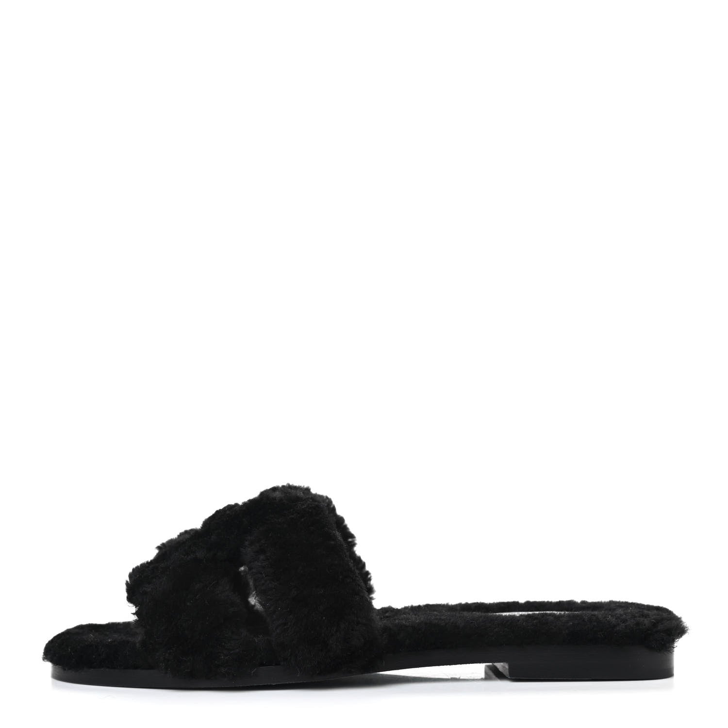 Hermes Woolskin Oran Sandals 37 Black 1 of 4