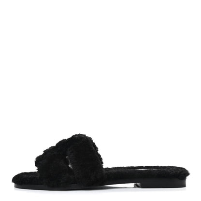 Hermes Woolskin Oran Sandals 37 Black 1 of 4