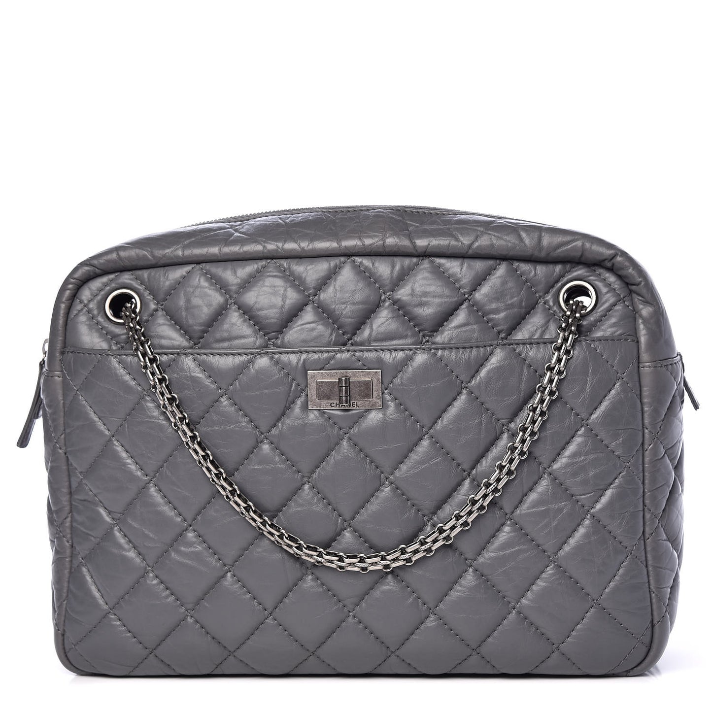 Aged Calfskin Quilted Large Reissue Camera Case Grey